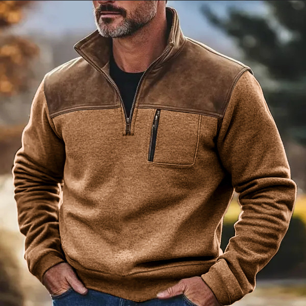 🔥BUY 2  FREE SHIPPING - Retro Half-Zip Fleece Sweatshirt European Style Thick Warm Pullover