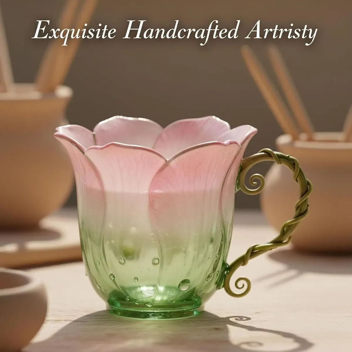 Handcrafted Petal Cup with Vine Handle