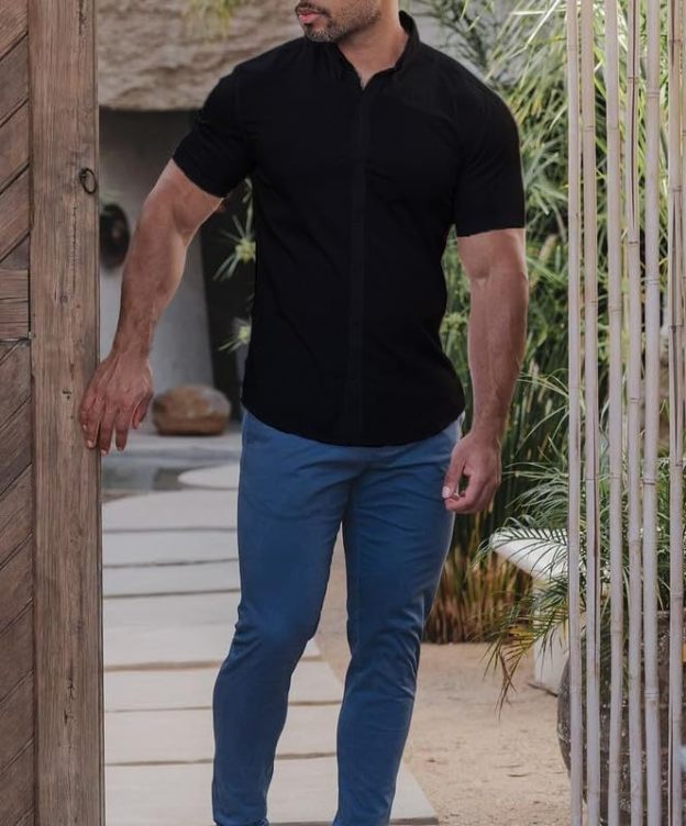 Men’s Muscle Fit Dress Shirts Athletic Slim Fit Short Sleeve Stretch Casual Button Down Shirt