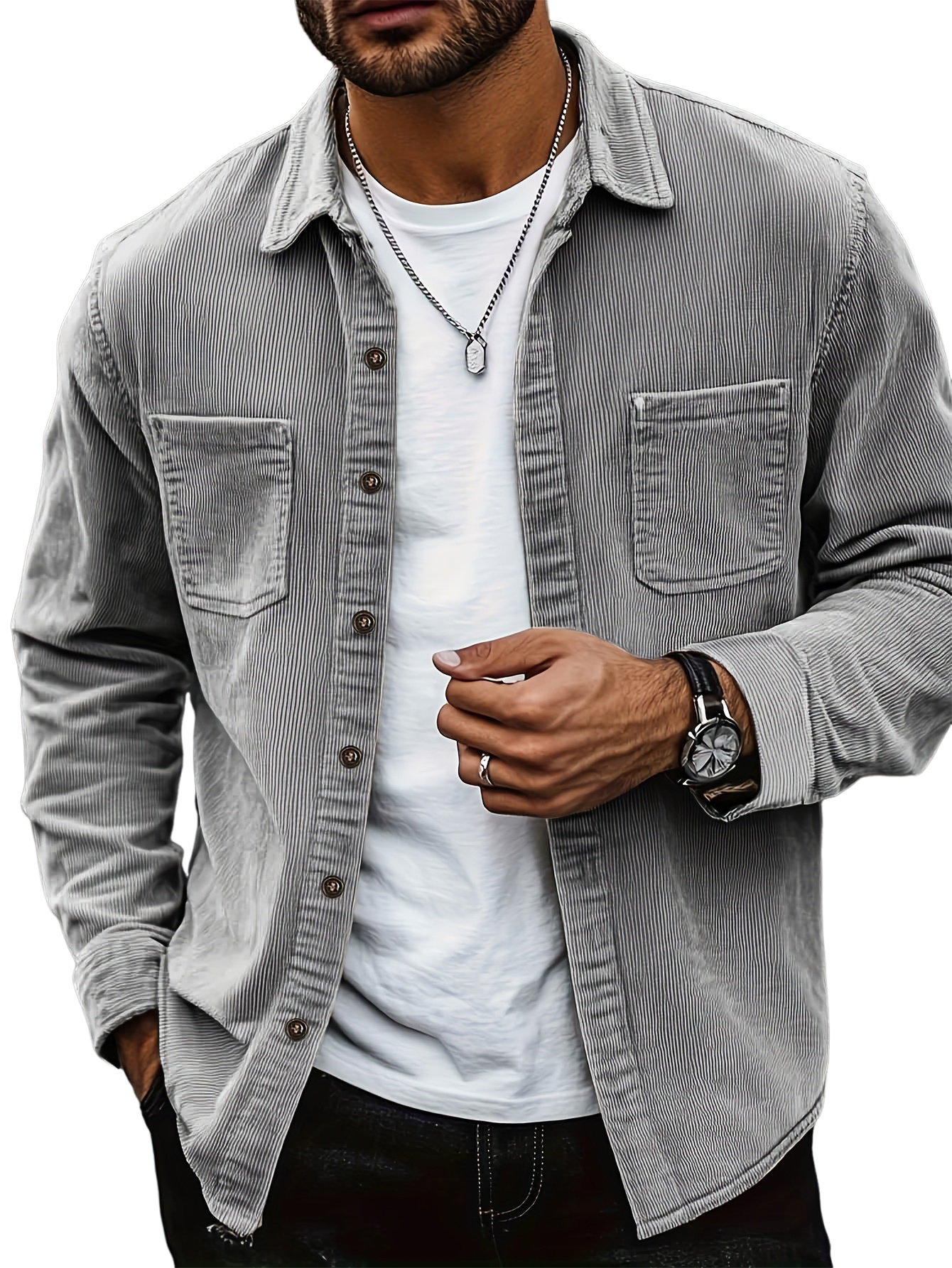 Men's Retro Classic Casual Corduroy Double-pocket Long-sleeved Shirt