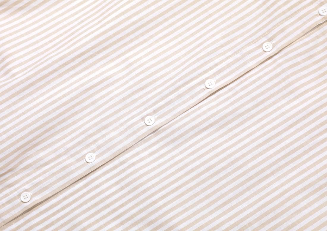 chouyatou Women's Casual Long Sleeve Button Down Loose Striped Cotton Maxi Shirt Dress