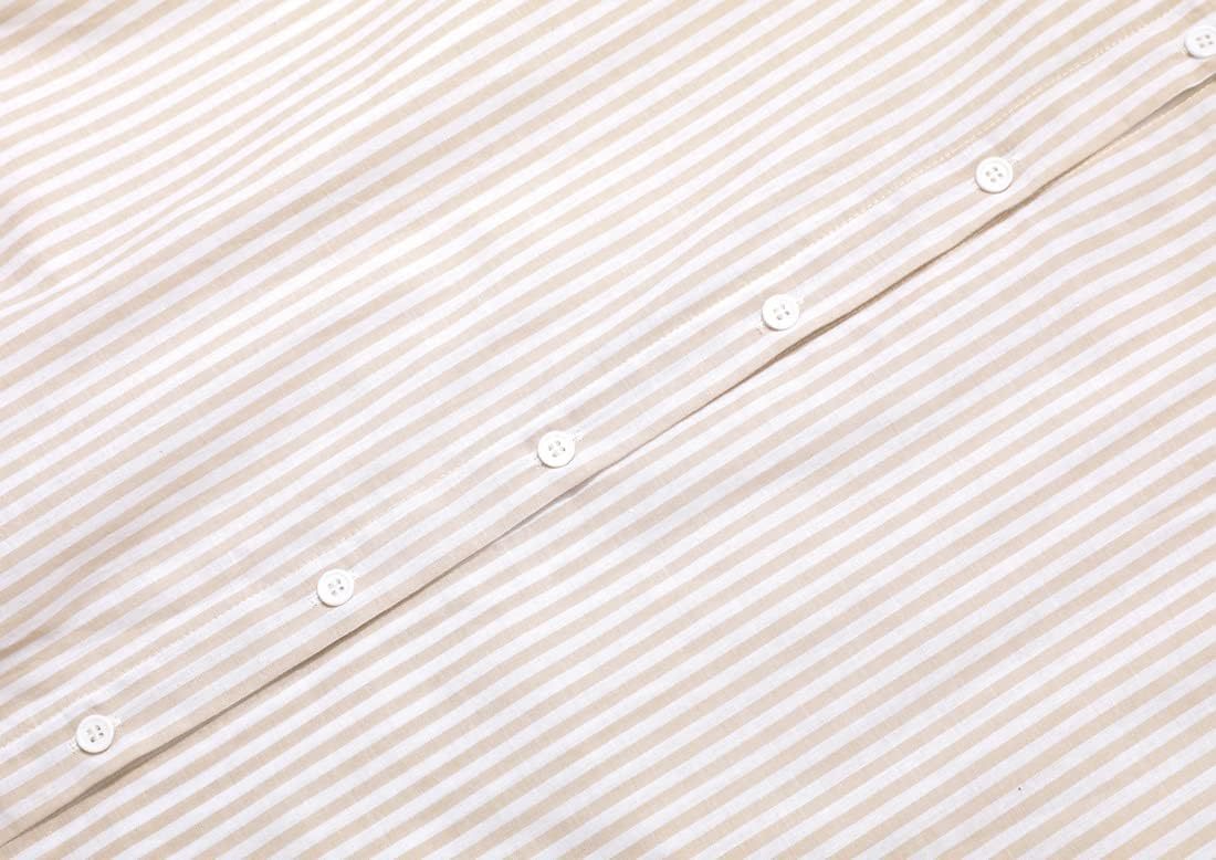 chouyatou Women's Casual Long Sleeve Button Down Loose Striped Cotton Maxi Shirt Dress