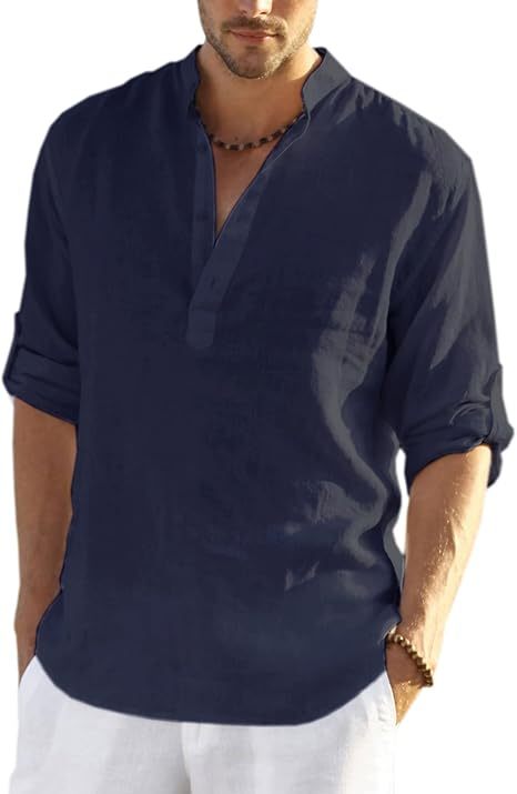 COOFANDY Men's Cotton Linen Henley T-Shirts