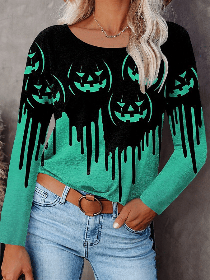 Drip Grin Halloween Pumpkin Long Sleeve Tee