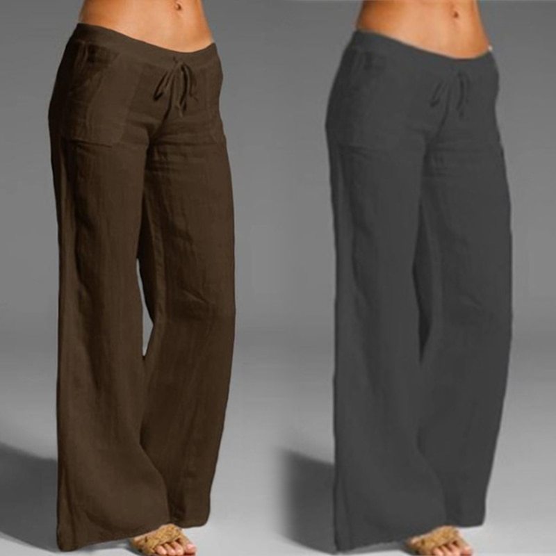 Women's Casual Solid Color Cotton Wide-Leg Pants