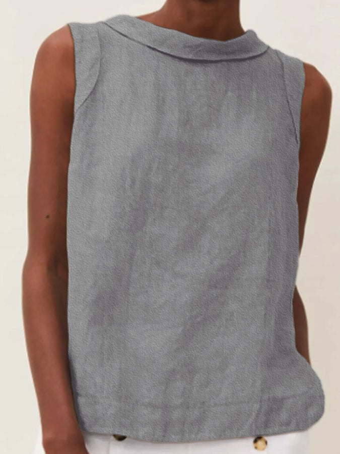 Solid Color Cotton And Linen Vest