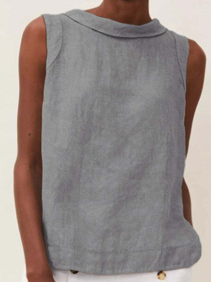 Solid Color Cotton And Linen Vest