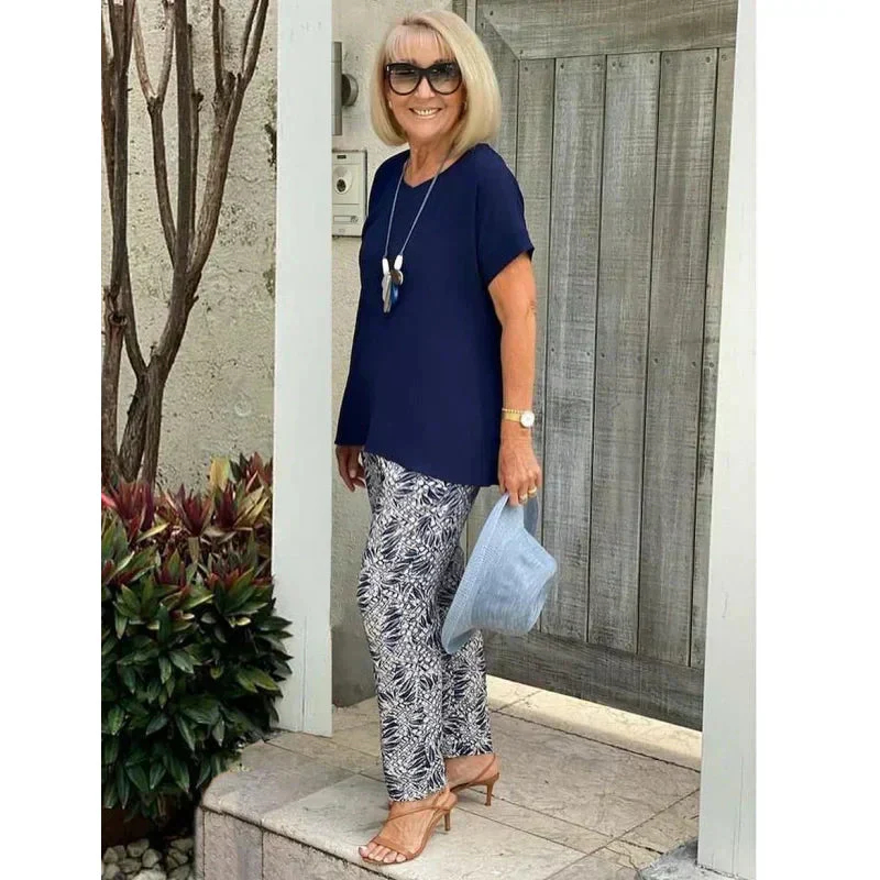 Women'S Blue Top Reserved Trousers Fashion Casual Suit Two Piece Set