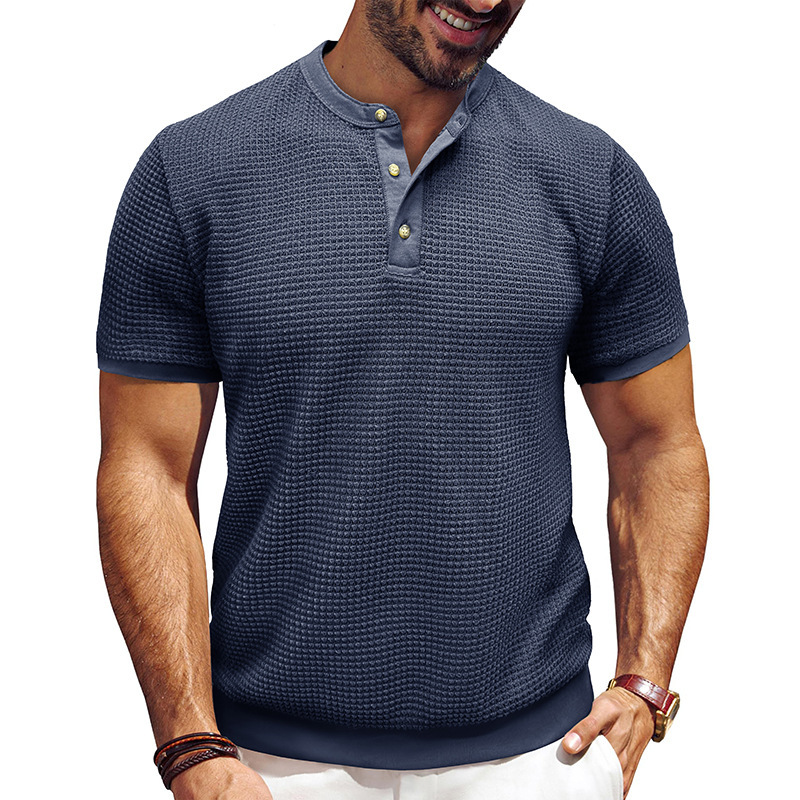 Men's Short-Sleeved Textured Knit Henley T-Shirt Pullover
