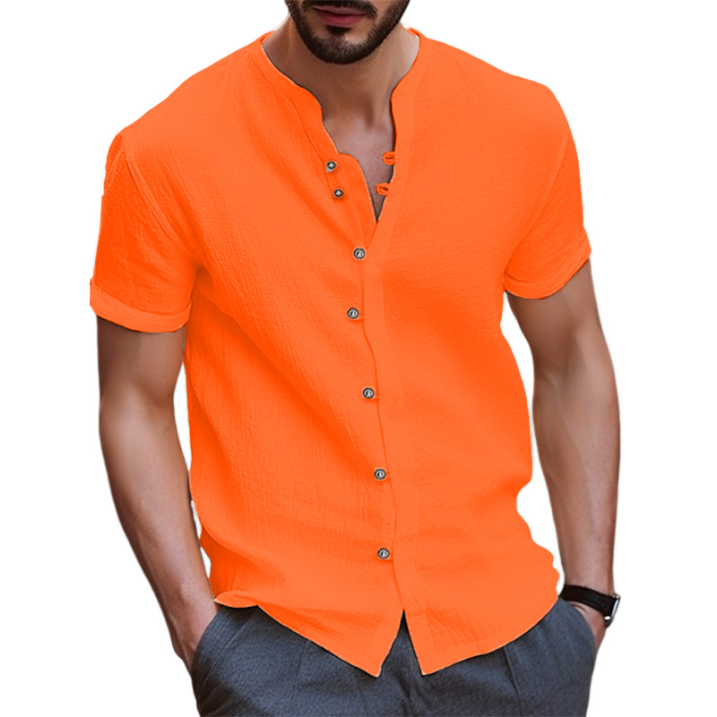 Men's Vintage Cotton Linen Casual Loose Short Sleeve Shirt