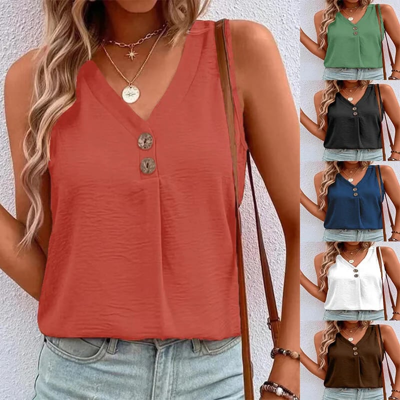 🌷V-neck studded button-down sleeveless shirt