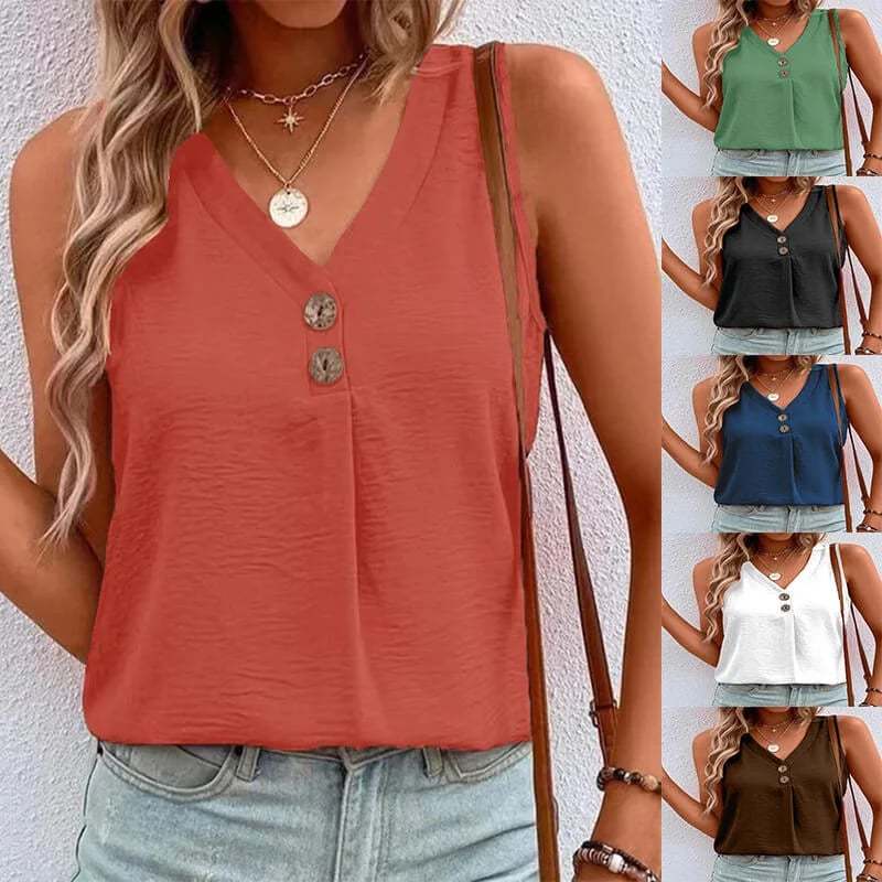 🌷V-neck studded button-down sleeveless shirt