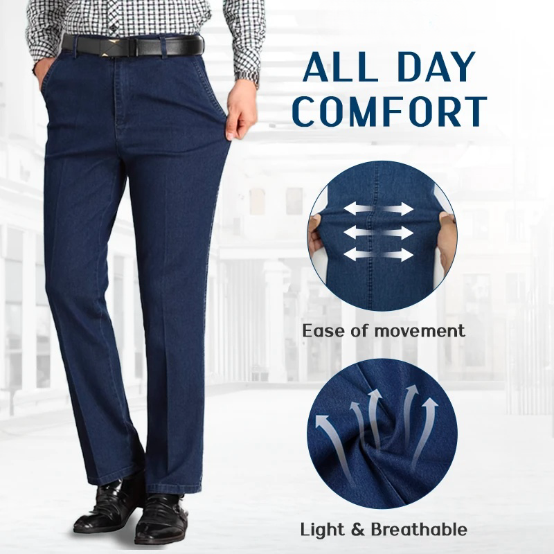 Dudlle Dad Jeans- Men's High Waist Straight Fit Stretch Jeans