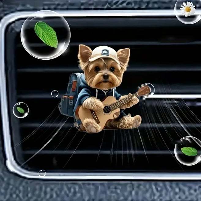 🎸🐶Strumming Yorkie Car Vent Clip