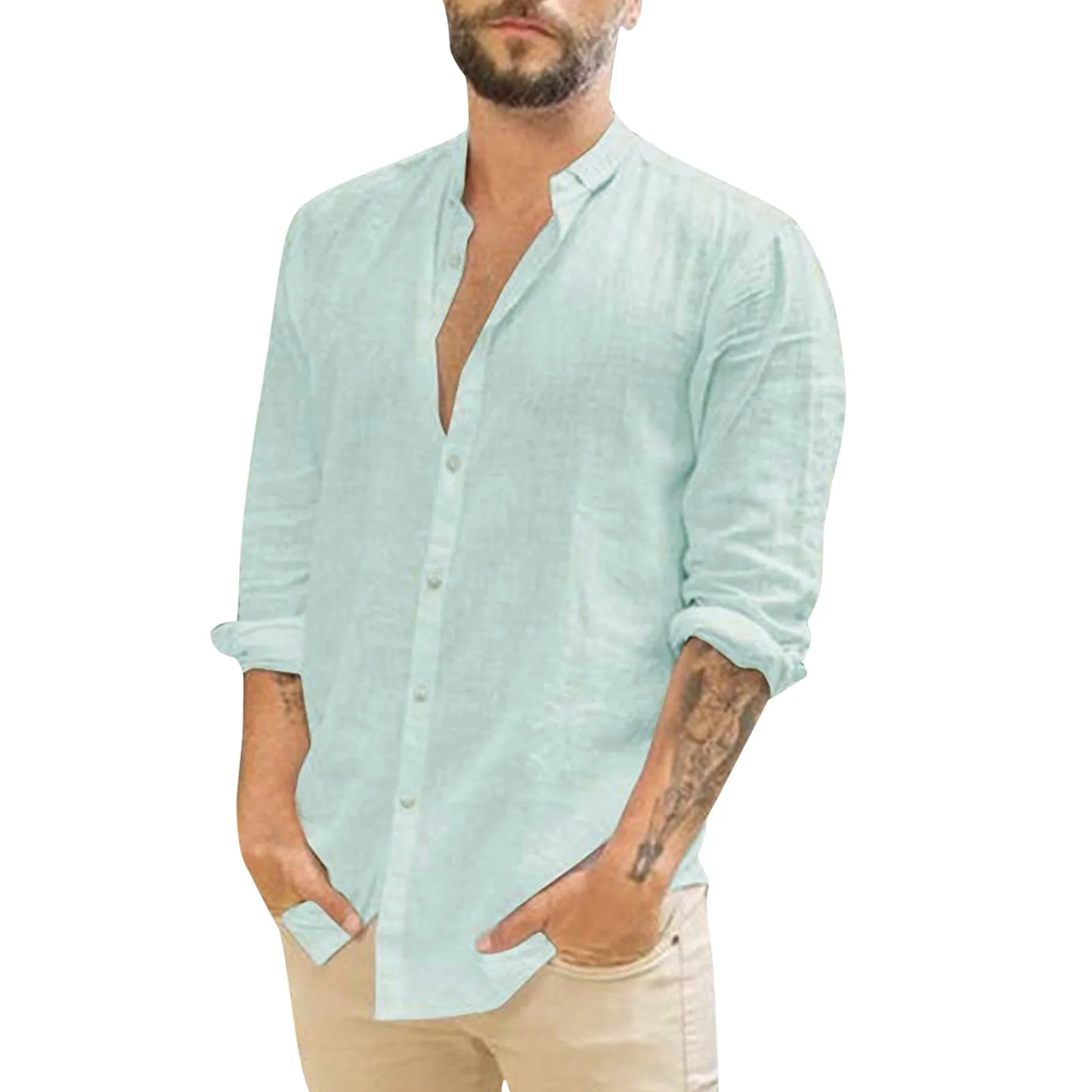 Cotton Linen Men's Shirt Long Sleeve Solid Color Casual Blouse Tops Spring Summer Button Down Shirt Trendy Male Clothing Camisas