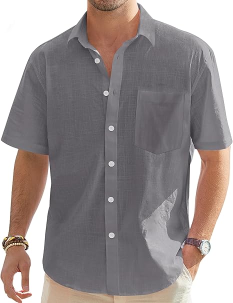 Men's Cotton Linen Short  Shirts 