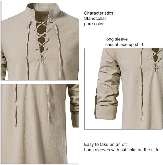 Men's Renaissance Shirt Pirate Medieval Viking top Cotton Linen Shirts 
