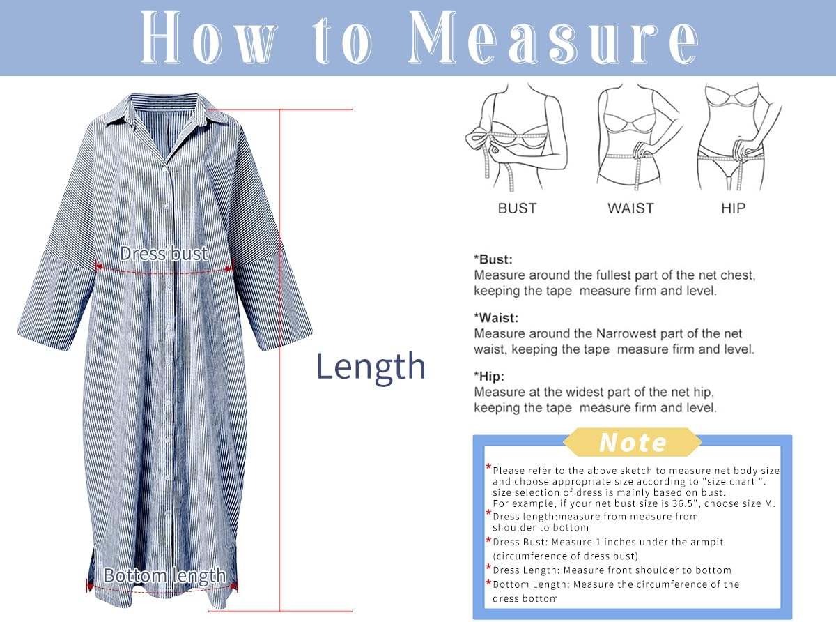 chouyatou Women's Casual Long Sleeve Button Down Loose Striped Cotton Maxi Shirt Dress