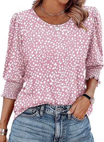 Hot Sale-Women Dressy Casual 3/4 Length Sleeve Blouses with Smocked Cuffs