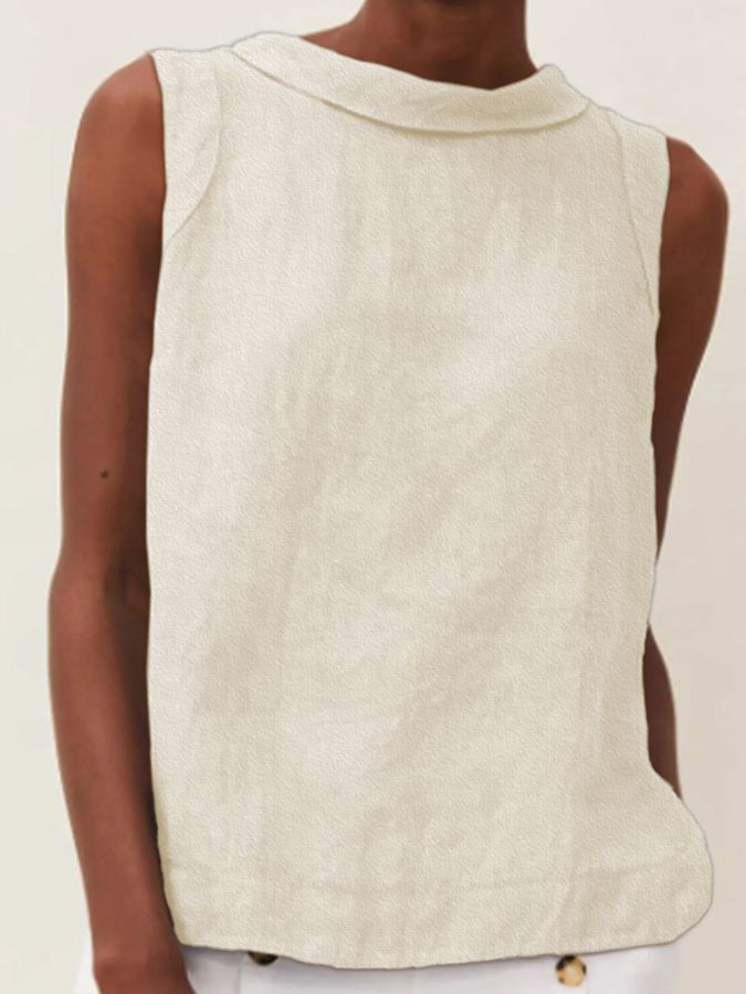 Solid Color Cotton And Linen Vest