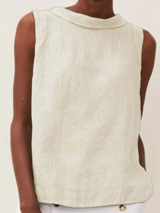 Solid Color Cotton And Linen Vest