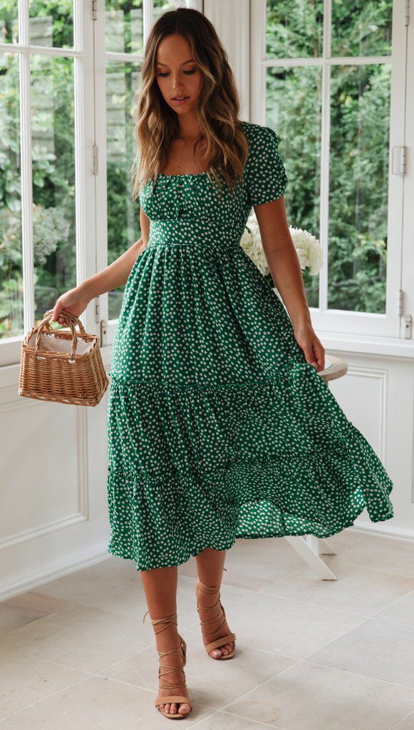 Square Neck Puff Sleeve Floral Print Maxi Dress