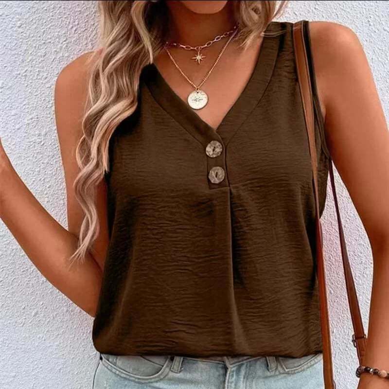 🌷V-neck studded button-down sleeveless shirt