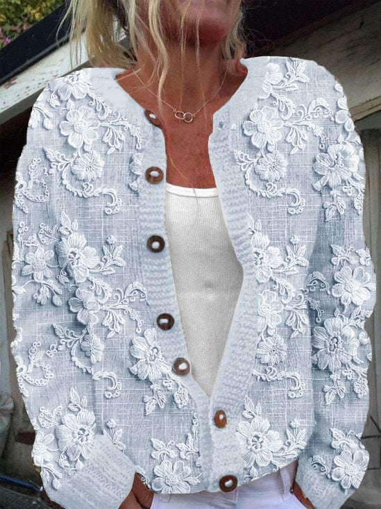 Women's Casual Floral Embroidery Print Cardigan