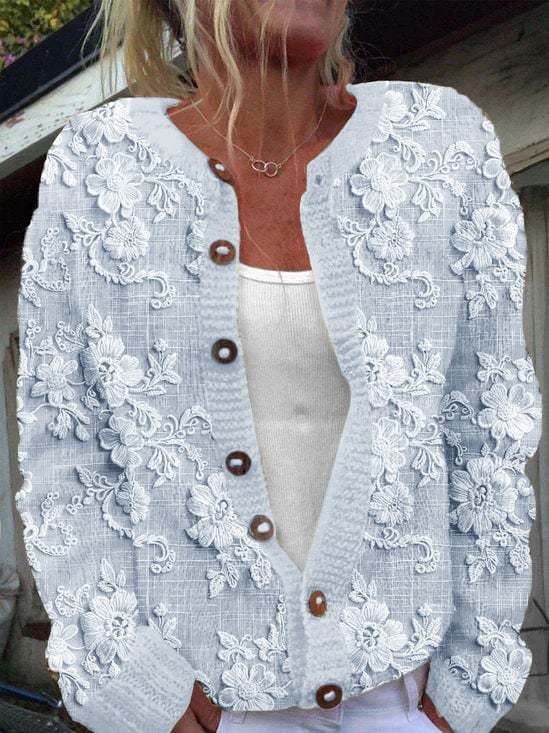 Women's Casual Floral Embroidery Print Cardigan