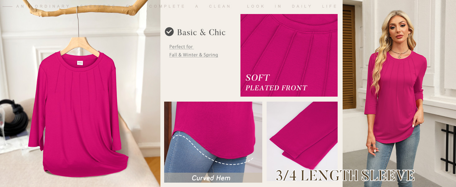 womens 3/4 sleeve tops and blouses