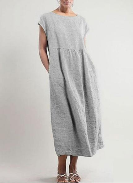 Greattioa-Solid color sleeveless loose cotton and linen pocket dress