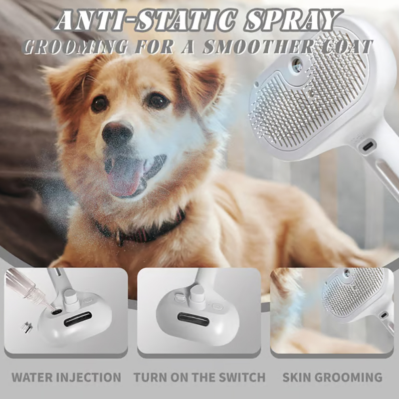 Self-Cleaning Spray Cat Brush for Shedding