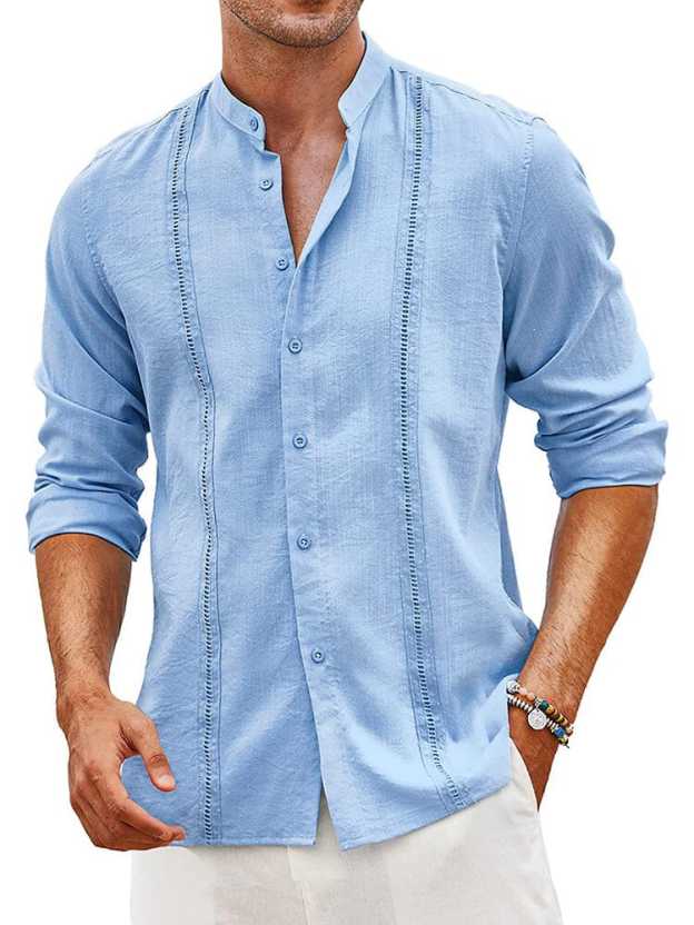 Men's Trendy Embroidered Guayabera Linen Shirt