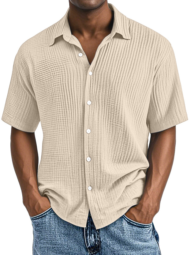 Men's Casual Loose And Comfortable Textured Short-sleeved Shirt