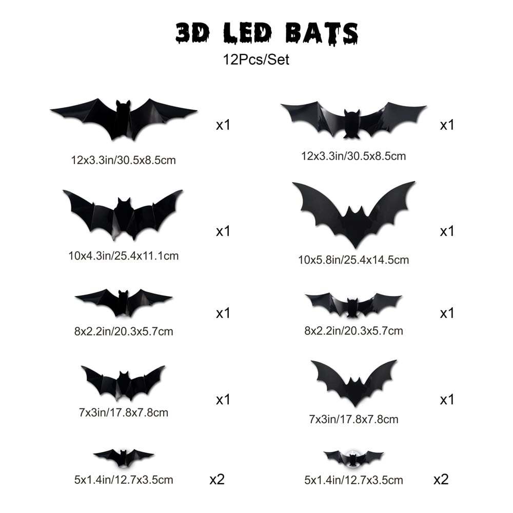🎃👻Lighted 3D Bat Wall Decor 🦇 Spooky Halloween Party & Indoor Outdoor Home Stickers