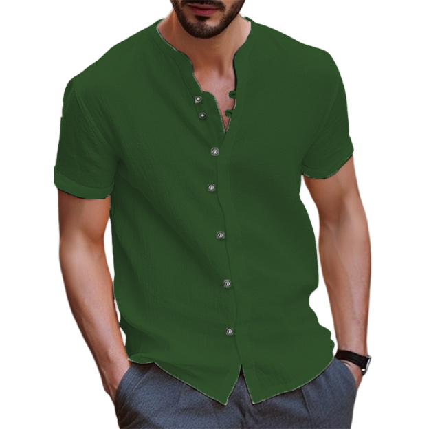 Men's Vintage Cotton Linen Casual Loose Short Sleeve Shirt