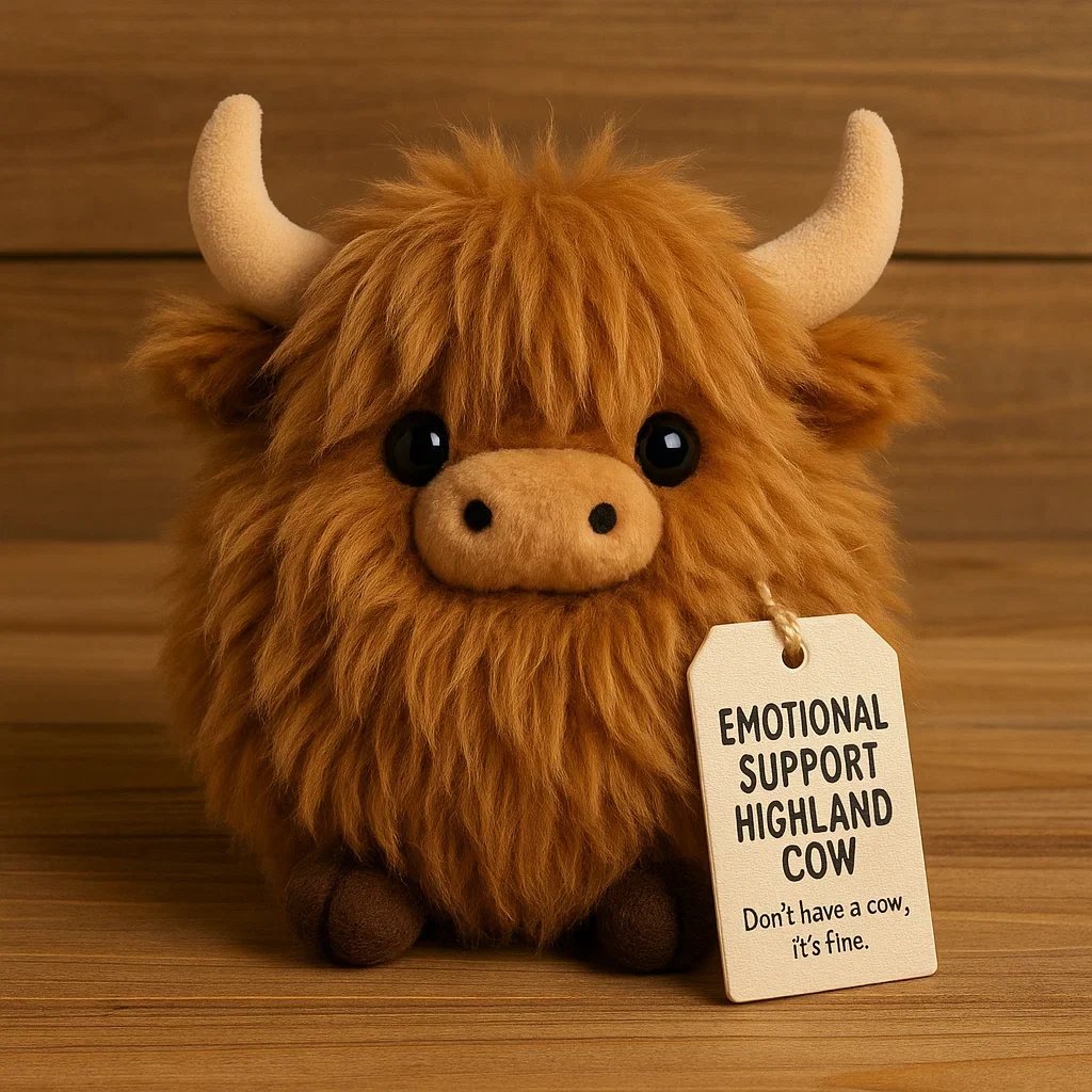 Plush Highland Cow for emotional support 🎉