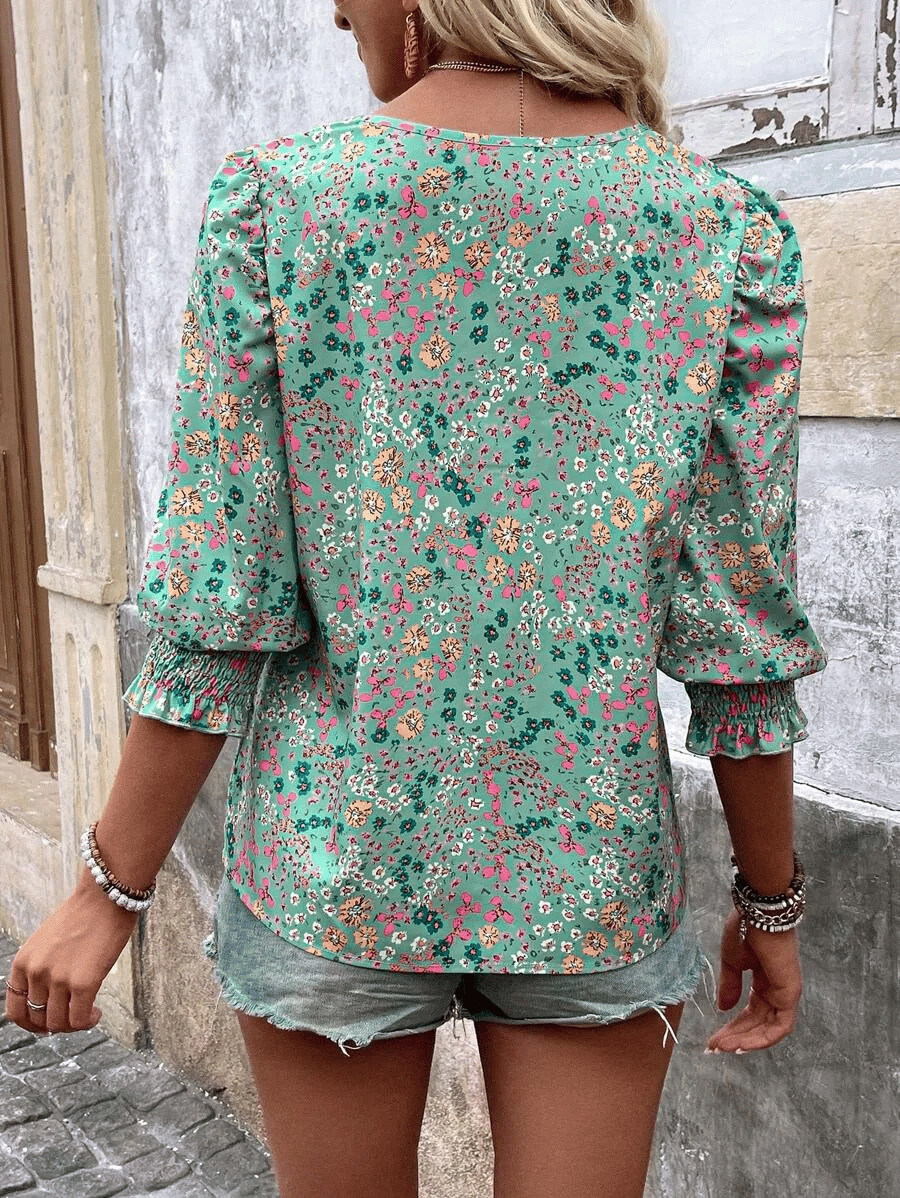 Hot Sale-Women Dressy Casual 3/4 Length Sleeve Blouses with Smocked Cuffs