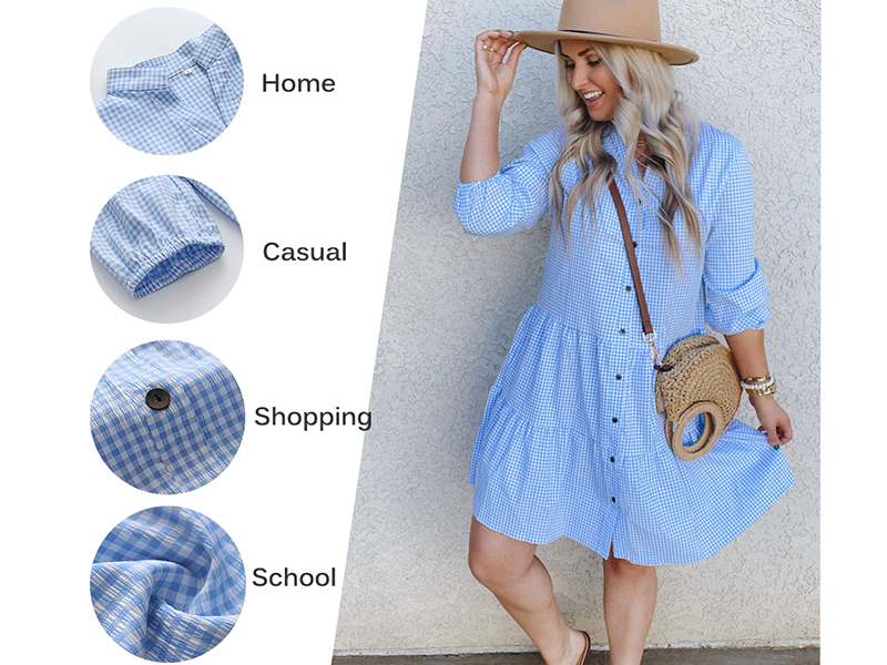 Women&rsquo;s Summer Dresses Casual V Neck Button Down 3/4 Sleeve Floral Loose Flowy Short Shirt Dress