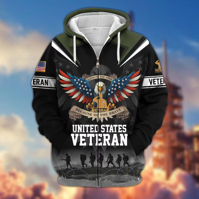 😊Premium US Veterans Zip Hoodie, Gifts For US Veterans, Veterans Day.