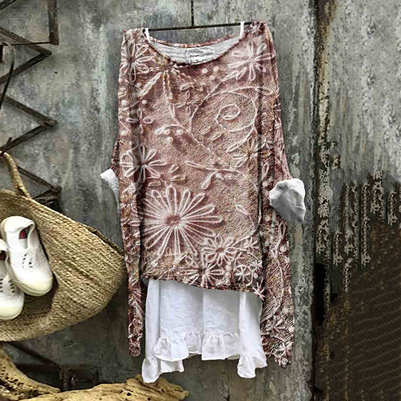 Vintage Floral Lace Embroidered Linen Blend Flowy Tunic