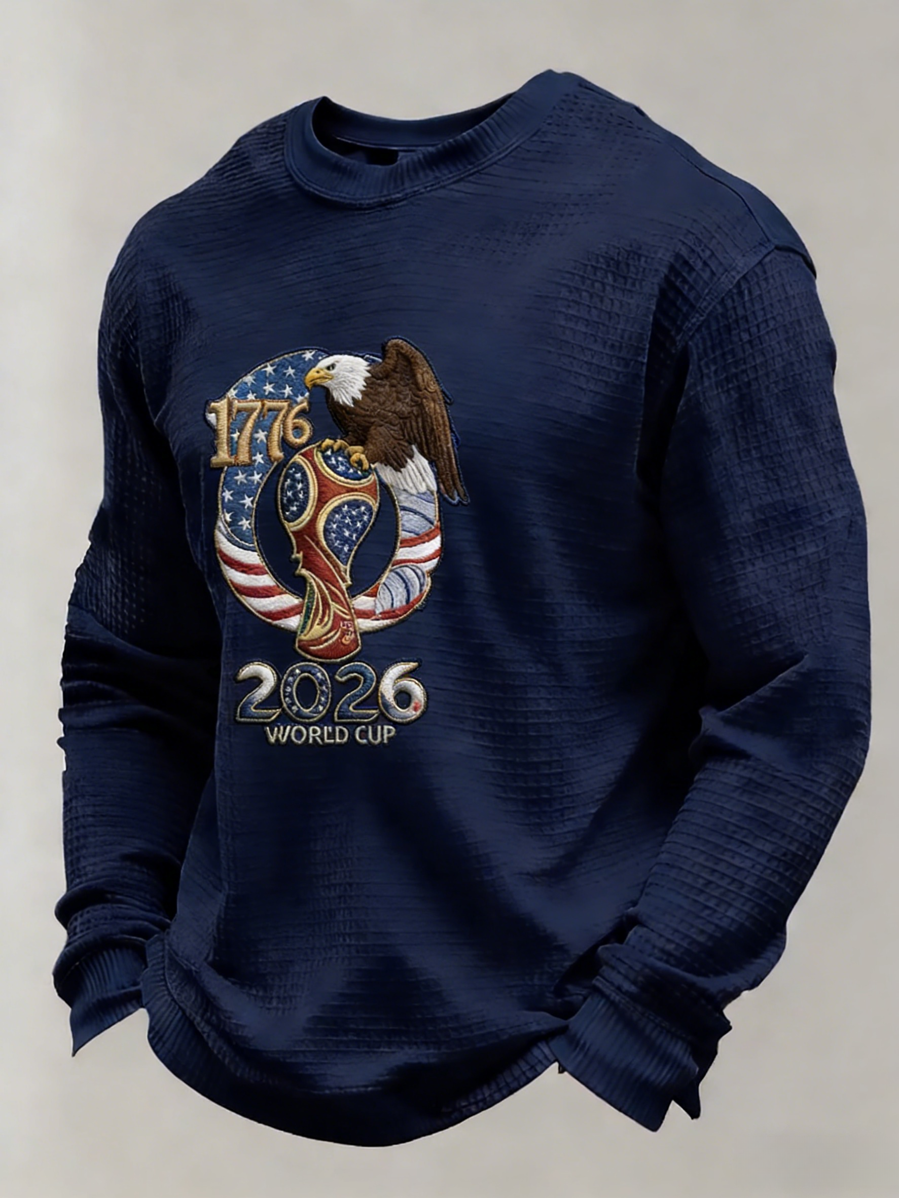 Men's US 250th Anniversary 1776-2026 Waffle-Knit Long Sleeve – Eagle & World Cup Patriotic Graphic Tee