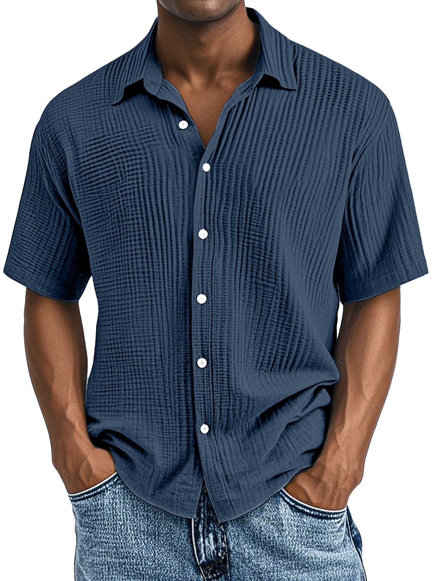 Men's Casual Loose And Comfortable Textured Short-sleeved Shirt
