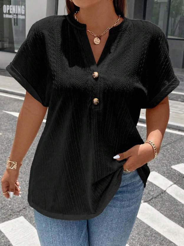 Notched Neck Batwing Sleeve Top