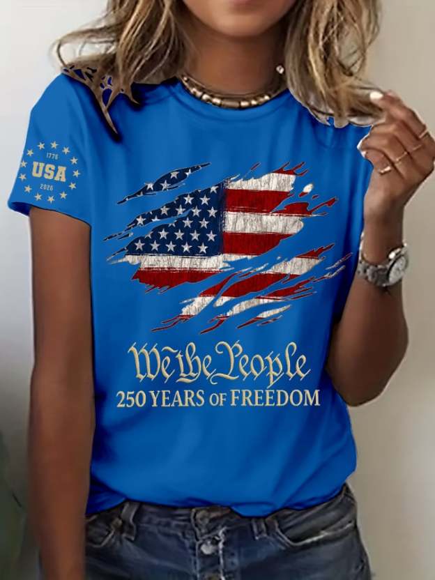 Women's 250th America Anniversary Casual Printed Crew Neck T-Shirt