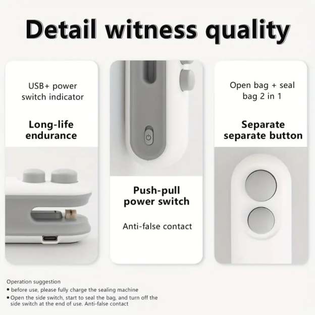Small 2-in-1 Rechargeable Magnetic Snack Sealer