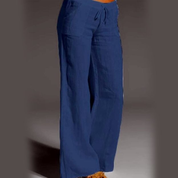 Women's Casual Solid Color Cotton Wide-Leg Pants