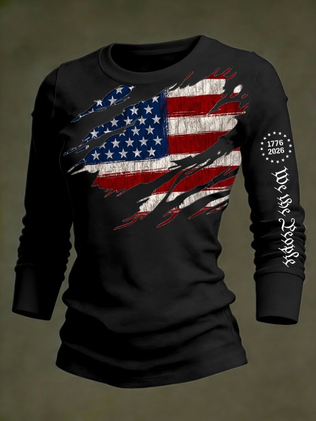 Women's 250th Anniversary National Flag Print Casual Long-Sleeved T-Shirt