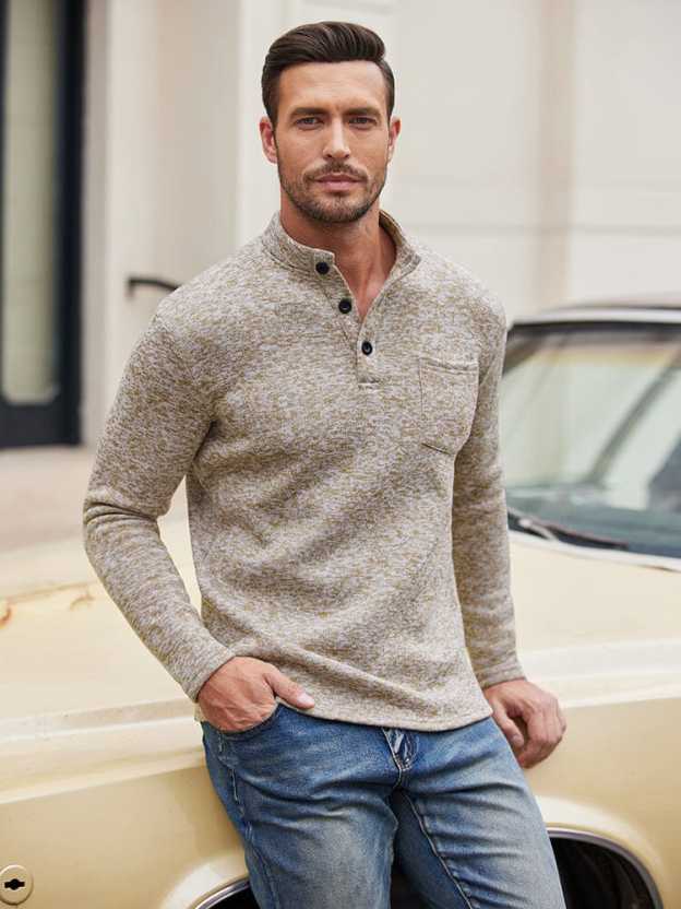 Thermal Fleece Henley Sweatshirt