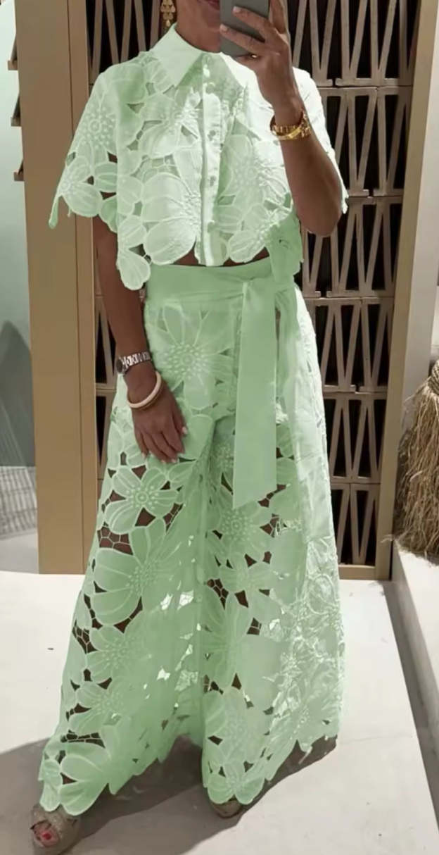 Lacey Lace two piece trouser set - comes in 5 colours & curve